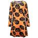 Women Halloween Party Pumpkin Skull Dress Long Sleeve Shirt Dress Ladies Vintage Retro Mini Dresses