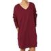 Jocestyle Solid Color Long Sleeve Dress Women V-neck Jumper Dresses (Wine Red S)