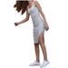 RYDCOT Fashion Casual Women stripe Print O-Neck Sleeveless Split Tank Dress Mini Dress White L