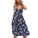 Avamo Boho V Neck Sundress Womens Dresses Summer Casual Spaghetti Strap Floral Button Down Swing Midi Dress Holiday Beachwear