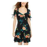 BEBOP Womens Black Floral Short Sleeve V Neck Short A-Line Evening Dress Size S