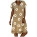 Tailored Women Summer Dress Vintage Loose V-Neck Floral Print Short Sleeve Midi Dress