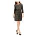 JESSICA HOWARD Womens Black Sequined Lace 3/4 Sleeve Jewel Neck Short Sheath Wear To Work Dress Size 8P