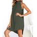 Women's Sexy Turtleneck Buttons Strapless Dress Casual Loose Solid Sleeveless Hollow Out Lady Dress