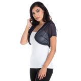 Fashion Secrets Women Short Sleeves Sheer Chiffon Bolero Shrug Short Cardigan (Navy Blue, Large)