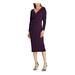 RALPH LAUREN Womens Purple Glitter Faux Wrap Long Sleeve V Neck Below The Knee Sheath Formal Dress Size 8