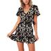 New Women's Summer Short Sleeve Print Dress V Neck Casual Short Dresses Flower Print Dress Dot Print Dress Heart Print Dress