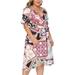 Sexy Dance Women Summer Beach Casual Boho Floral Print Dress Bikini Coverup Swimsuits Long Cardigan Lace Up Wrap Sundress Plus Size