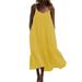 Sexy Dance Plus Size Women Dresses Ruffle Sling Dress Solid Color Spaghetti Strap Ruching Swing Maxi Tank Dress Summer Casual Loose Ocersized Beach Dress Sundress