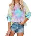 Sexy Dance Women Fashion Off Shoulder Blouse Tie Die Print Pullover Long Sleeve Loose Top Ladies Loose T-Shirt Tie-Dye Gradient Shirts Girls Long Sleeve Blouse T Shirt