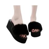 Avamo Womens Flat Fur Fluffy Sliders Slippers Comfy Wedge Heel Sandals Flip Flop Shoes