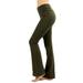 Womens & Plus Stretch Cotton Foldover Waist Bootleg Workout Yoga Pants (DK Olive, 1X)