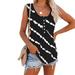 New Women's Sleeveless Diagonal Stripes T-Shirt Tie-Dye Crewneck Tank Tops Casual Loose Plus Size Tees Button Blouse