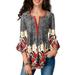 Women's Tunic Top Loose Long Sleeve V Neck Button Up Pleated Floral Henley Shirts Blouse T Shirt Ladies Floral Printed Long Sleeve Henley V Neck Pleated Casual Flare Tunic Blouse Shirt
