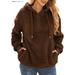 BadPiggies Womens Fuzzy Fleece Sweatshirt Casual Loose Sherpa Pullover Oversized Hoodie with Pockets (L, Coffee)