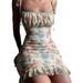 One Opening Women Sleeveless Bodycon Dress Boho Mini Ruffled Dress