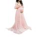 UKAP Maternity Long Dress Ruffles Elegant Maxi Photography Dress Stretchy Empire Waist Pregnant Gowns for Photoshoot Pink XXL(US 14-16)