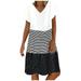 Tuscom Summer Casual Loose Stripe Dot Mini Dresses for Women Patchwork Fashion V-Neck Short Sleeves Beach Daliy Party Plus Size Sun Dress