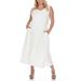 White Mark Women's Plus Size Scoop Neck Tiered Midi Dress