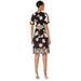 Donna Morgan Short Sleeve Knit Jersey Faux Wrap Dress with Ruffle Hem and Twin Print Black/Pink