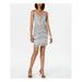 ADRIANNA PAPELL Womens Silver Sequined Tiered Spaghetti Strap V Neck Mini Sheath Cocktail Dress Size 14