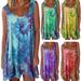 KJ Women Sleeveless Round Neck Loose Swing Tank Dress Gradient Tie-Dye Printed Casual Bohemian Pleated Basic Beach Sundress