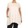 Women's PLUS trendy style, solid, short sleeve side pocket tunic top.