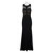 Decode Scoop Neck Sleeveless Illusion Embroidered Embellished Jersey Mesh Dress-BLACK