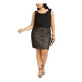 BCX Womens Black Glitter Lace Animal Print Sleeveless Cowl Neck Above The Knee Sheath Cocktail Dress Size 2XL