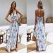 Women's Boho Maxi Long Dress Beach Dresses Sexy V Neck Off Shoulder Floral Halter Dress Backless Bow