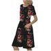 Mchoice Women Print dress Casual Loose Soft Crewneck Short Sleeve Pockets Swing Maxi Sundress Summer Dress