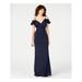 EMERALD SUNDAE Womens Navy Cold Shoulder Solid Spaghetti Strap V Neck Full-Length Pencil Formal Dress Size S