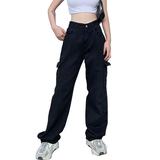 Women's Y2k Loose Straight Jeans Boyfriend Trousers High Wais Wide Leg Pants Streetwear