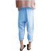 Mnycxen Fashion Womens Cotton Linen Blend Pocket Plus Size Trousers Elastic Casual Pants