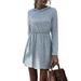 UKAP Long Sleeve Elastic Waist Maxi Dress For Ladies Casual Plain Color Long Sundress Womens Long Sleeve Loose Sweatshirt Holiday Party Casual Tops Mini Dress