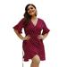 Winnereco Plus Size Dot Print Dress Women V-neck Tunic Dresses (Wine Red XL)