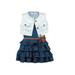 Kids Girl Navy Style Skirt Retro Denim Dress In The Child Sleeveless Skirt+Jacket+Belt Three-piece Set Summer Outfit