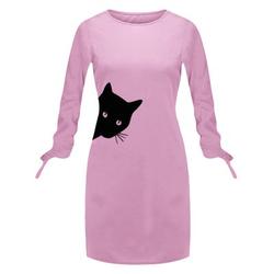 Women Cute Fashion Animal Cartoon Cat Printed Long Sleeve Mini Dress