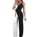 KABOER Women's Black and White Color Matching Sling Wide-leg Jumpsuit Sexy V-neck Temperament Jumpsuit Creative Black and White Color Design Elegant Slim Professional Dress