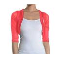 Fashion Secrets Junior's Sheer Chiffon Bolero Shrug Jacket Cardigan 3/4 Sleeve (X Small, Coral)