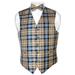 Men's Plaid Design Dress Vest & BOWTie Navy Brown White BOW Tie Set