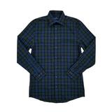 Mens Blue Green Tartan Stretch Fitted Broadcloth Dress Shirt