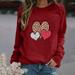 Winnereco Love Heart Round Neck Jumper Women Long Sleeve Loose Sweatshirt (Red 3XL)