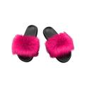 Avamo Faux Fur Slides Fuzzy Fluffy Slippers Flat Soft Sandals Open Toe Casual Shoes