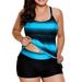 AMGRA Plus Size Bathing Suits for Women Womens Criss Cross Back Color Block Print Tankini Top with Boyshorts Swimsuit XL