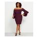CALVIN KLEIN Womens Purple Zippered Solid Bell Sleeve Off Shoulder Above The Knee Sheath Cocktail Dress Size 16W