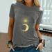 Womens tops time and tru tops graphic tees Women Sun Moon Star Print T-Shirt Blouse O-Neck Short Sleeve Tops T-Shirt