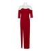 Aidan Mattox Strapless 3/4 Sleeve Pleated Slit Front Zipper Back Solid Stretch Crepe Dress-RUBY