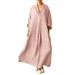 Avamo Oversize Vintage Kaftan Cotton Linen Maxi Dress for Women Turn Down Tunic Dress Casual Baggy A Line Dress Pockets T Shirt Dress for Lady