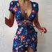 New Women's Floral Print Fashion Tie Up Wrap Mini Dress Ruffles Sundress Short Sleeve V Neck Elegant Party Dress